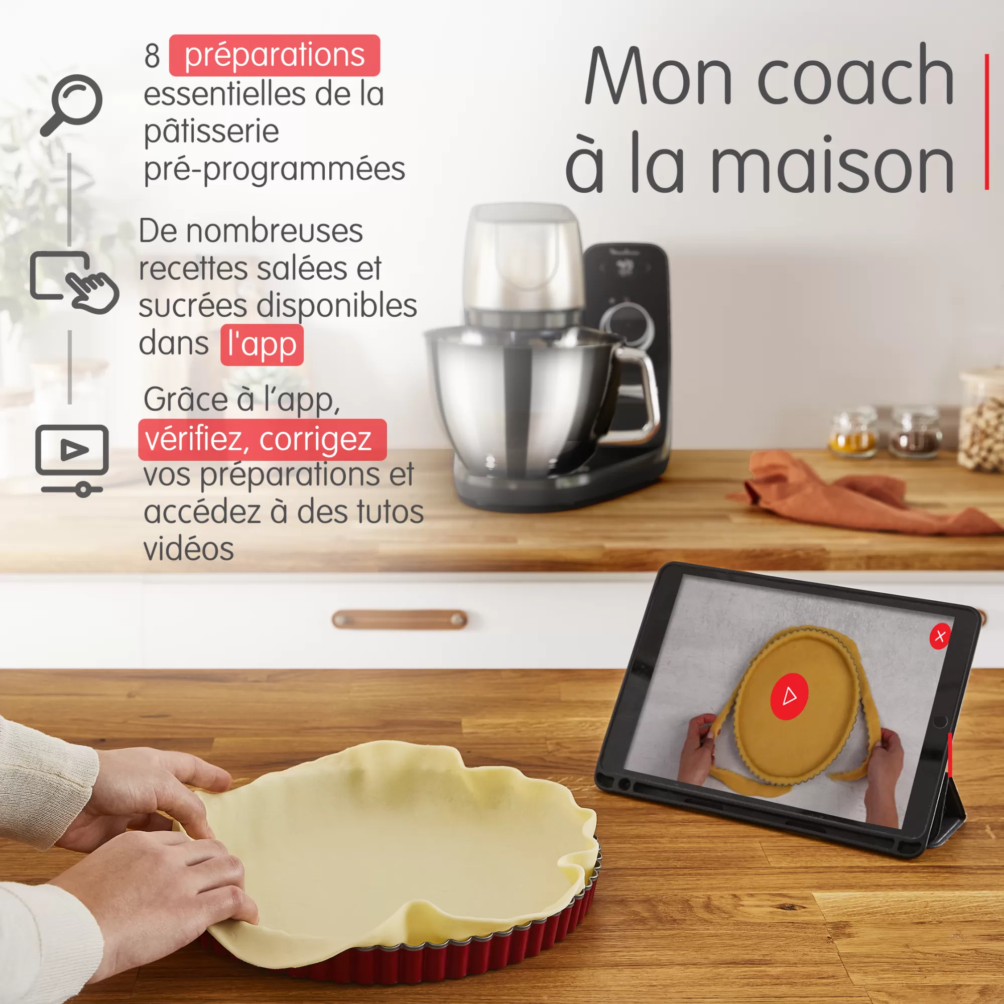 Moulinex Coach, Robot Pâtissier, 8 Programmes, Coaching Sur L'app Gratuite, Pinceau + Maryse- Robots Pâtissiers | Robots Pâtissiers