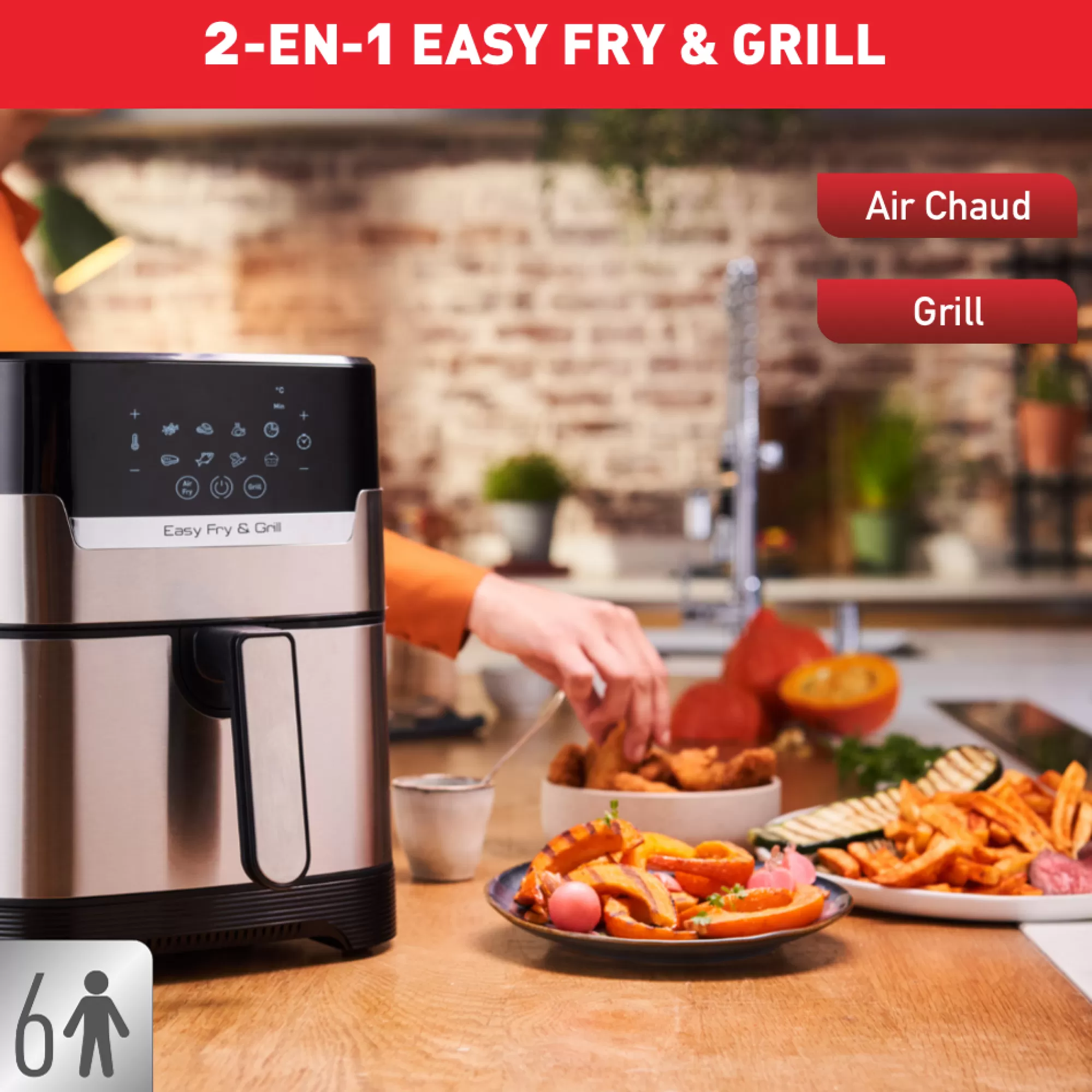 Moulinex Easy Fry & Grill, Friteuse Sans Huile 4,2L (6 Pers.), Air Fryer, Grill, 8 Prog.,- Air Fryers - Friteuses Sans Huile