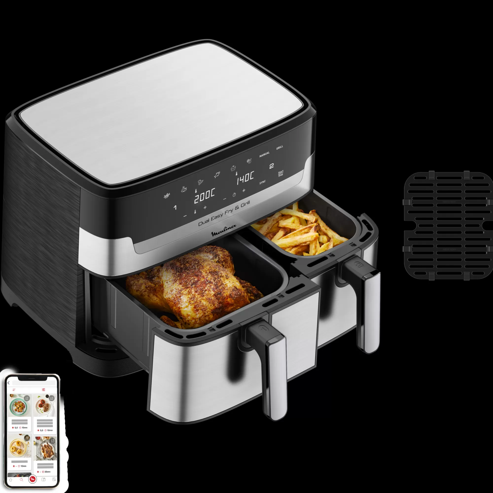 Moulinex FRITEUSE A AIR DUAL EASY FRY & GRILL 8,3 L En Acier Inoxydable- Air Fryers - Friteuses Sans Huile