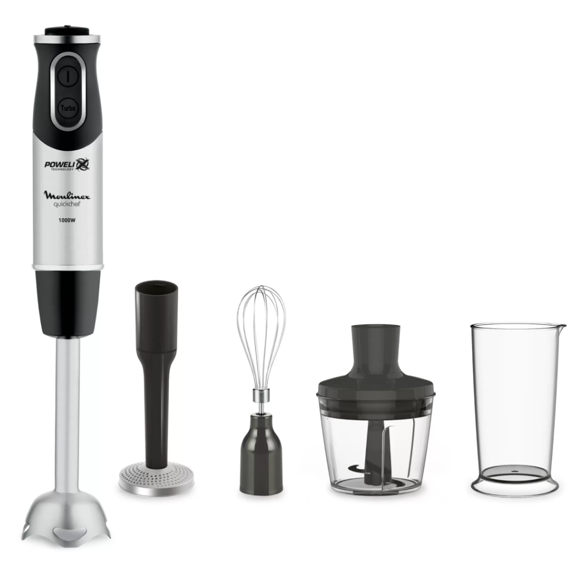 Moulinex QUICKCHEF 4 EN 1 NOIR /INOX 1000W + 3 ACCESSOIRES- Mixeurs Plongeants